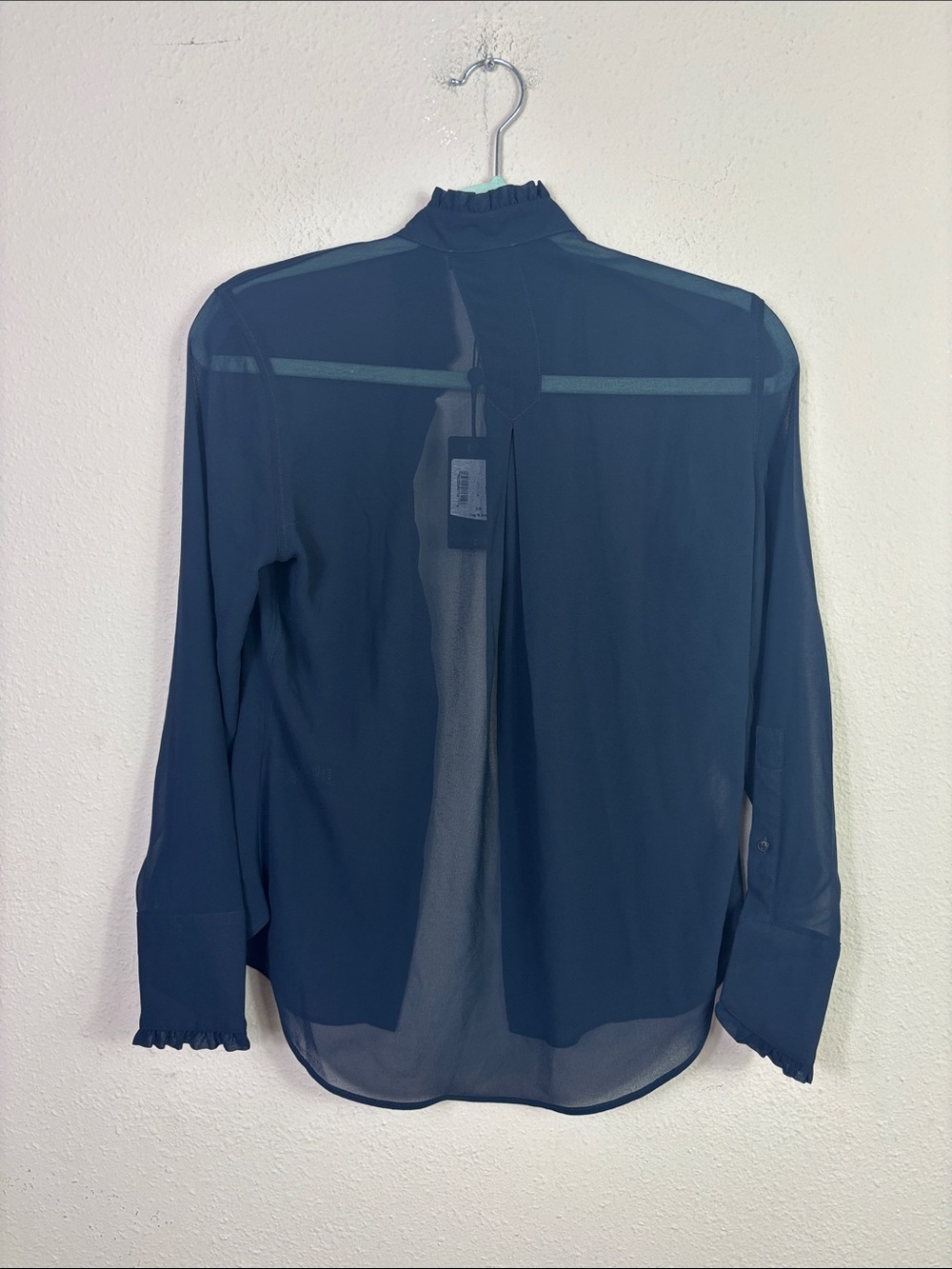 NWT Rag & Bone Jojo Ruffle Sheer Button Down Shirt Navy Blue size XXS - Picture 2 of 9